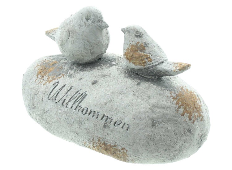 FRANK FLECHTWAREN | Dekostein Willkommen, ZEMENT, 21 x 12,5 x 13,5 cm