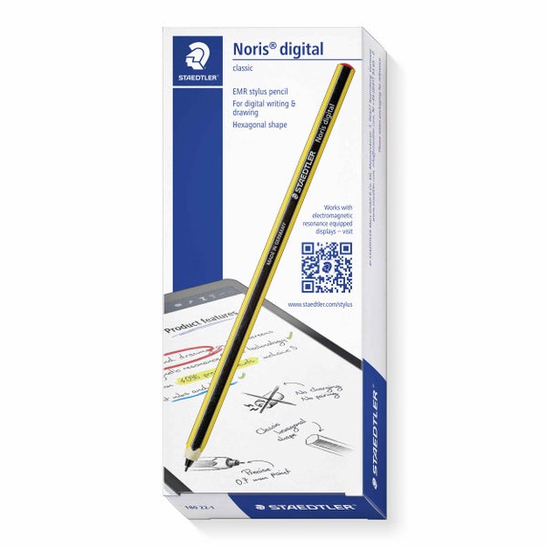 Staedtler Noris digital classic Eingabestift mit elektromagnetischer Resonanz-Technologie in sechseckiger Bleistiftform für digitales Schreiben.