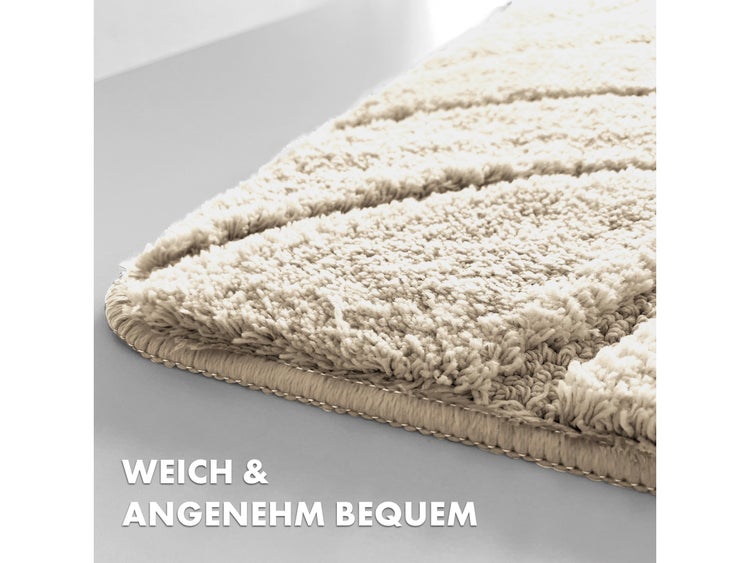 FLOORDIREKT Badematte Maris - Flauschiger Badvorleger mit Blattstruktur - Ivory - 80 x 150 cm