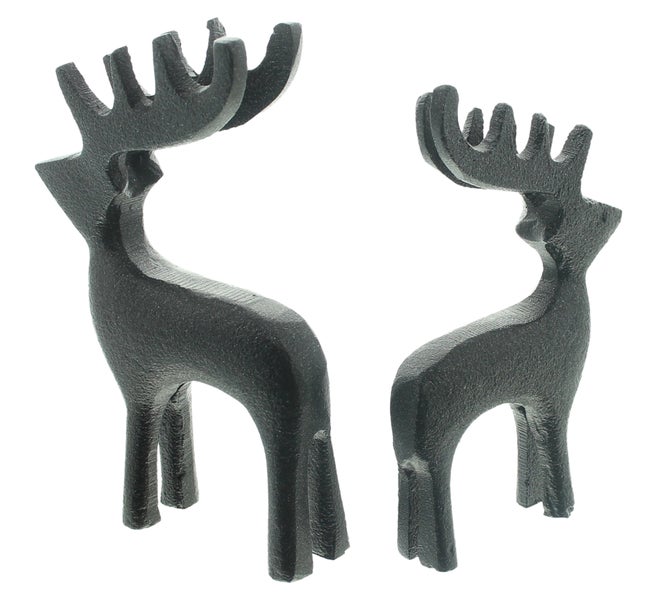 Zwei dekorative Elchfiguren aus Metall