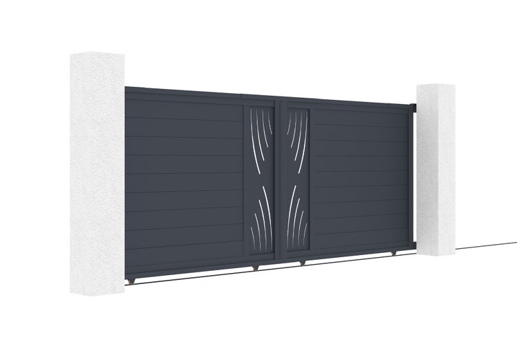 Schiebetor 4m VELETA H.160cm graues Aluminium + 2 Pfosten 20x20cm H.190cm