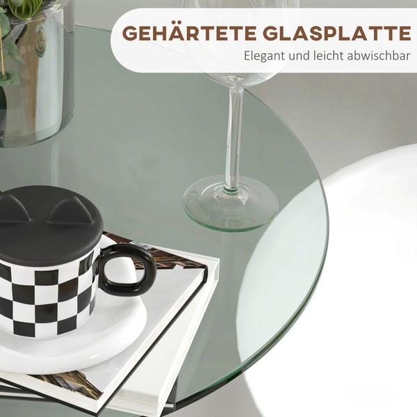 HOMCOM Stehtisch Bartisch Esstisch für 2 Personen Bistrotisch mit Tischplatte aus Hartglas, Küchentisch für Küche, Esszimmer, Stahl, Transparent, Ø60 x 102 cm