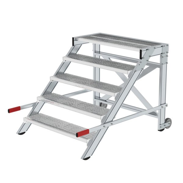 PROREGAL Arbeitspodest Fahrbar Stufenbreite 100cm 5 Stufen Stahl-Gitterros Rutschfeste Kunststoffschuhe