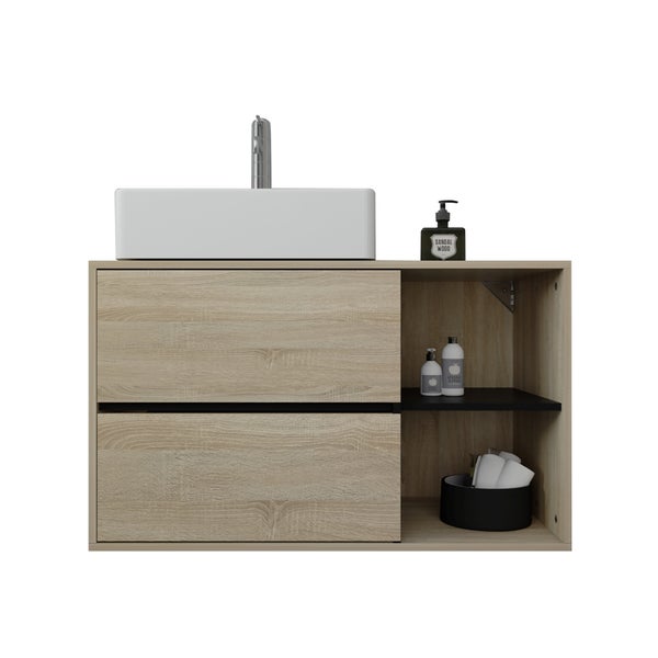 ML-Design Waschbeckenunterschrank hängend, Braun-Schwarz, 100x60x45,5 cm, Badezimmer Unterschrank 2 Schubladen, Ablage, viel Stauraum, Waschtischunterschrank aus MDF-Holz, Badezimmerschrank Badschrank