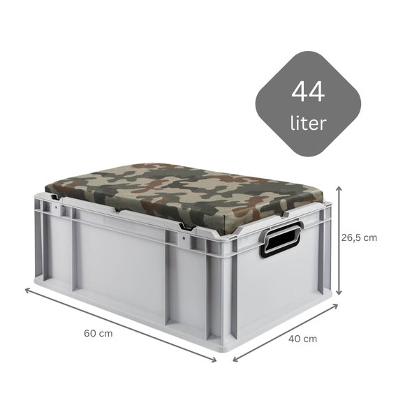 PROREGAL Eurobox NextGen Seat Box Camouflage HxBxT 26,5 x 40 x 60 cm 44 Liter Griffe Offen Eurobehälter Sitzbox Transportbox