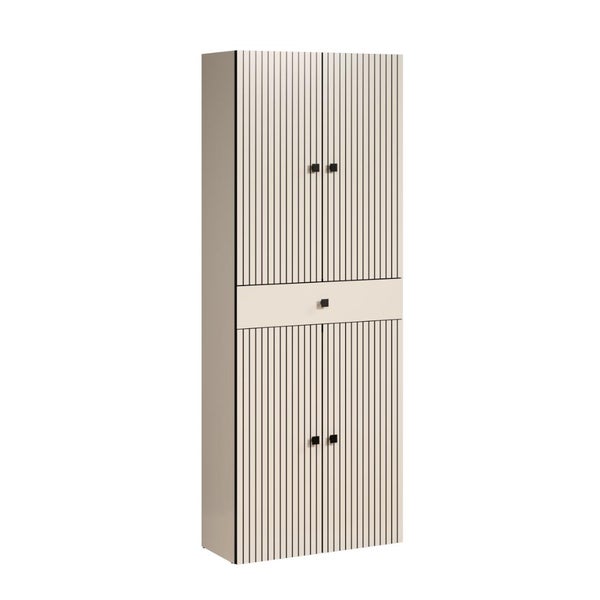 Moderner Badhochschrank mit Rillenoptik Fronten und einer Schublade für Stauraum