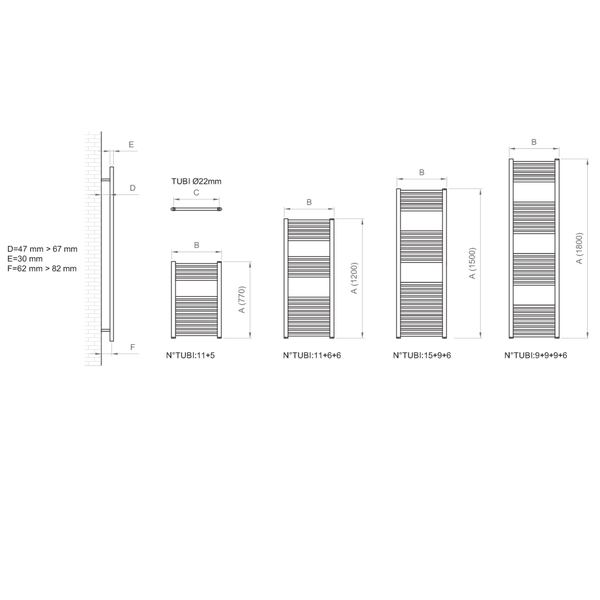750mm x 1500mm Handtuchwärmer mit Wandmontage-Set und Entlüftungsventil