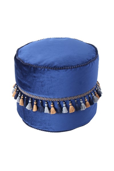 Pouf Hocker samtweich, verziert Blau Rund Ø 45 cm