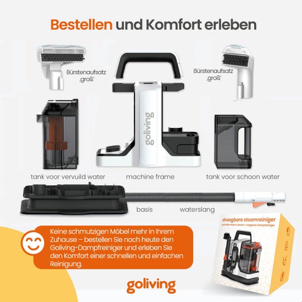 Goliving Teppichreiniger - Reinigungsmaschine - Leistungsstarker Fleckenreiniger - 450W Motor - Tragbarer Tischreiniger - Wasserstoff Staubsauger mit 2 Aufsätzen