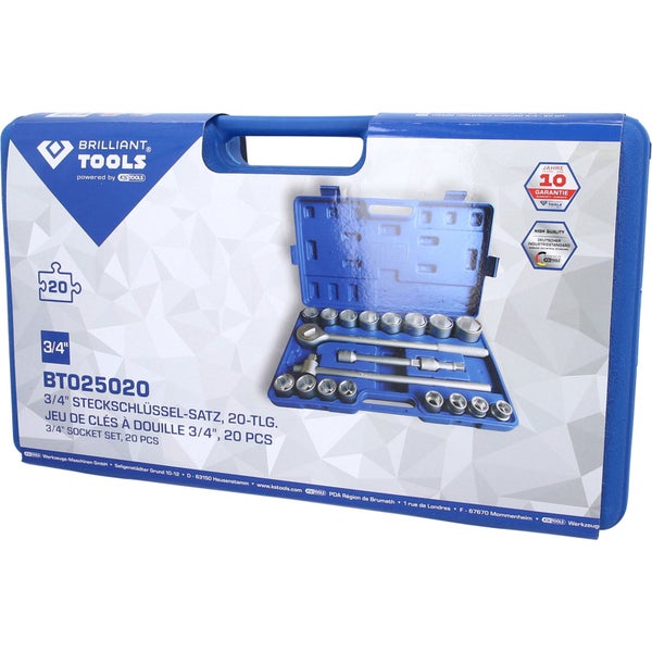 20-teiliges Steckschlüsselsatz Set mit Steckschlüsseleinsätzen und Ratsche in Werkzeugkasten