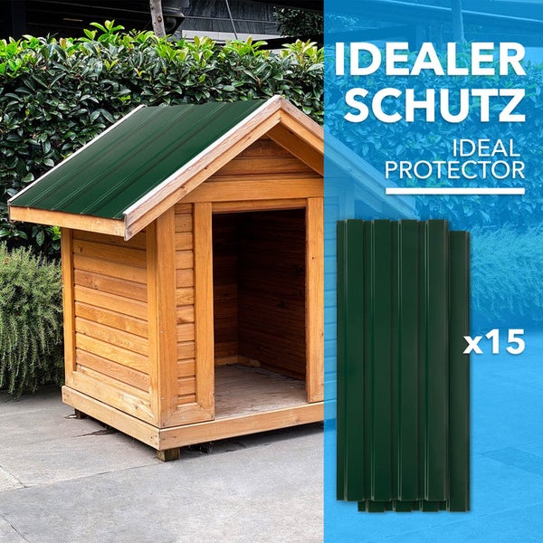 FLOORDIREKT Trapezblech - 115 x 45 cm - Profilblech - Stärke 0.25 mm - 15er-Set - inkl. Schrauben - 7,7 m² - Grün