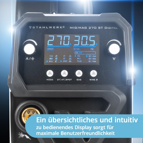 Detailansicht des digitalen Displays einer Stahlwerk MIG/MAG 270 ST Digital Schweißanlage