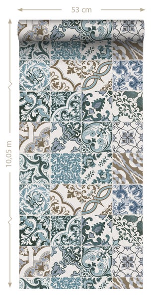Tapetenrolle mit Fliesenmuster, 53 cm breit und 10,05 m lang