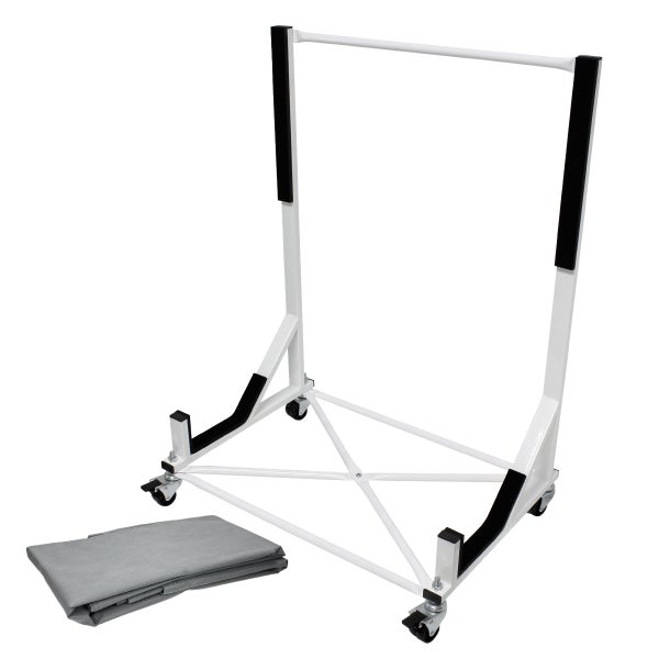 ECD Germany Hardtopständer mit 4 feststellbaren Rädern inkl. XXL Bezug - Weiß - aus pulverbeschichtetem Stahl - Hardtop Ständer Hardtophalter Aufbewahrung Trolley Hülle Abdeckhaube Schutzbezug Cover