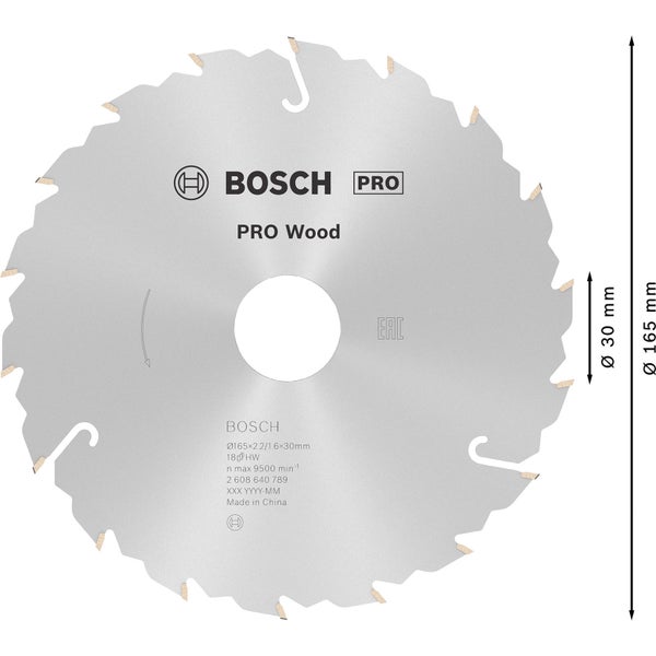 Bosch PRO Wood Kreissägeblatt 165 x 2,2 x 30 mm - 2608640789