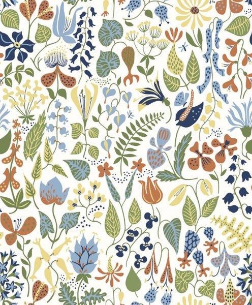 Borastapeter Tapete Blumen Grün, Gelb und Rot - 53 cm x 10.05 m - 660749