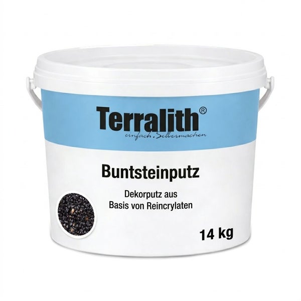 Terralith Buntsteinputz 14 Kilogramm, schwarzer Dekorputz auf Basis von Reinacrylaten.