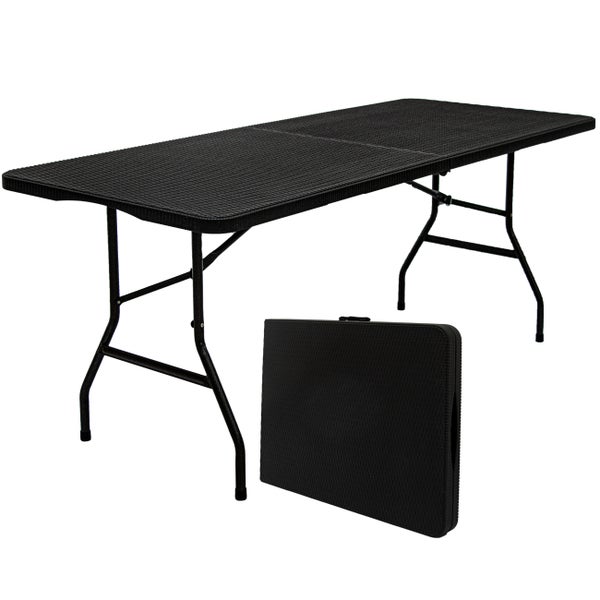 AMANKA Gartentisch für 6 Personen - 180 x 74 cm Klapptisch Rattan-Look - Esstisch Klappbar Schwarz