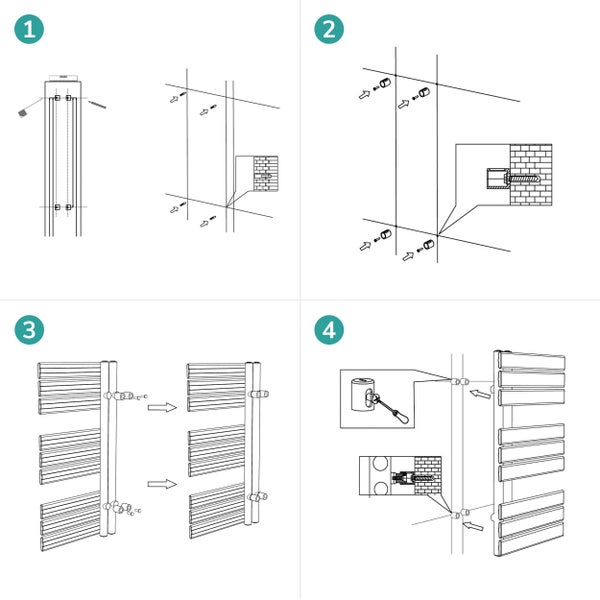 Montageanleitung für einen Handtuchwärmer in vier Schritten