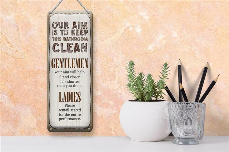 Blechschild Spruch Keep this bathroom clean 10x27cm Dekoration