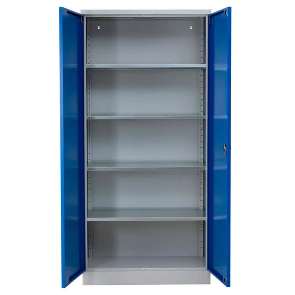 PROREGAL Stahlschrank Bee 4 Fachböden HxBxT 195 x 92 x 60 cm Pulverbeschichtetes & Verstärktes Fachbodenmaterial Grau & Blau