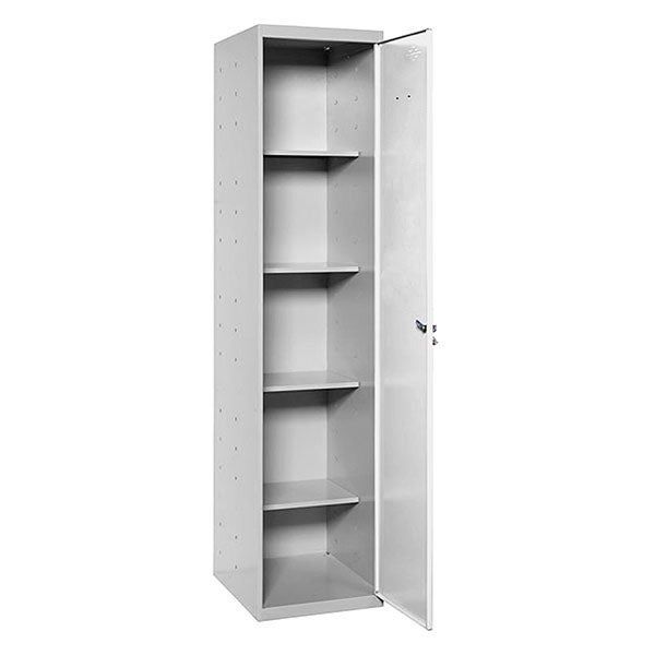 Offener Stahlschrank mit Fachböden