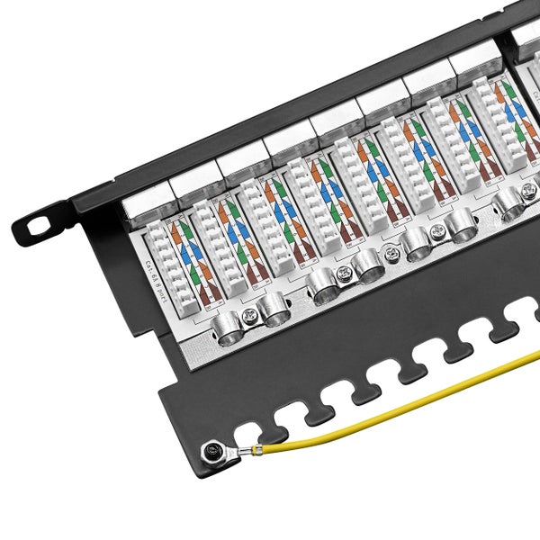 ProfiPatch Cat6a Patchpanel Patchfeld 19 Zoll 24 Port Verteilerfeld für Keystone Module RJ45 Rackeinbau geschirmt 0,5HE schwarz