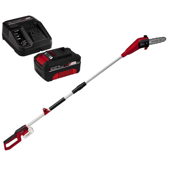 Einhell Akku-Hochentaster Set mit Teleskopstiel, 18 Volt Lithium-Ionen-Akku und Ladegerät.