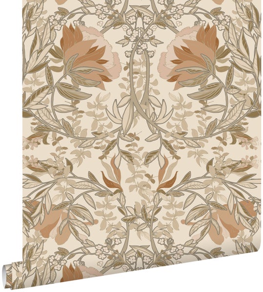 ESTAhome Tapete Blumenmuster im Jugendstil Hellbeige und Altrosa - 53 cm x 10.05 m - 139459