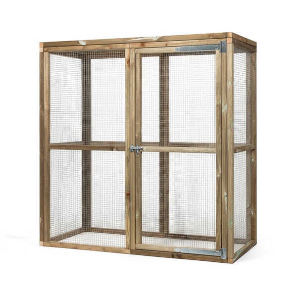 Holzvoliere mit Drahtgitter