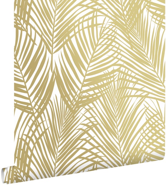 ESTAhome Tapete Palmblätter Gold und Weiß - 0,53 x 10,05 m - 139301