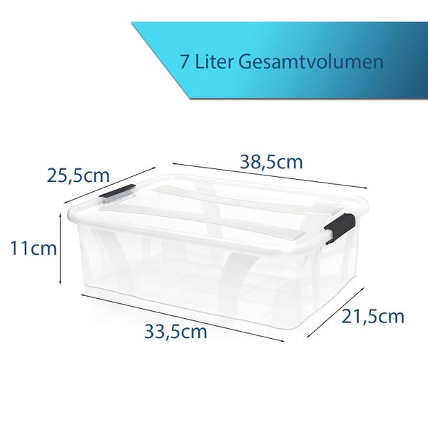 BigDean Aufbewahrungsbox mit Deckel transparent - 7L + Clipverschluss - Stapelbox Ordnungsbox Clipbox Lagerbox Box mit Deckel Storage Boxes - Klarsichtbox mit Deckel – stapelbar durchsichtig