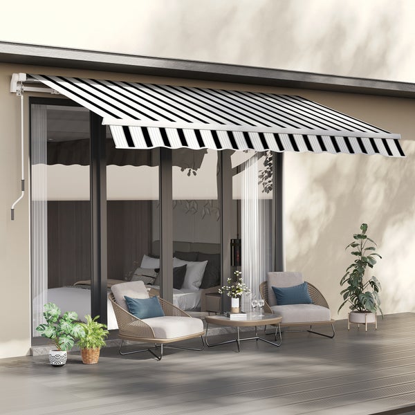 Outsunny manuelle Gelenkarmmarkise Markise 4m mit Handkurbel Balkonmarkise Sonnenschutz Wandmontage Balkon Alu Weiß+Blau 395 x 245 cm