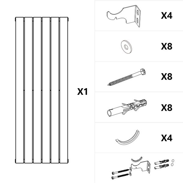 Komponenten für ein Lamellenvorhangsystem, bestehend aus Lamellen, Halterungen, Schrauben und Dübeln