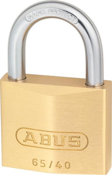 ABUS Vorhängeschloss aus Messing Modell 65/40 mit Nano Protect Bügel und ABUS Logo.