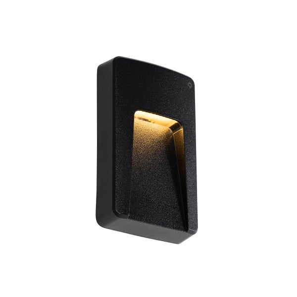 Eckige LED-Wandleuchte in Schwarz mit nach unten gerichtetem, warmweißem Lichtschein.
