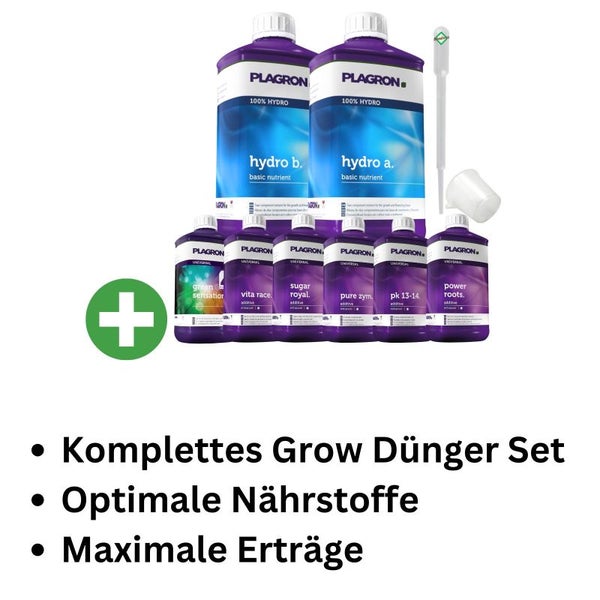Plagron Hydro XL 8-Teiliges Dünger Set – Komplettnährstoff für Hydro-Anbau | Für Gesundes Wachstum & Reiche Blüten, inklusive Hydro A&B, Green Sensation, Power Roots & PK 13/14