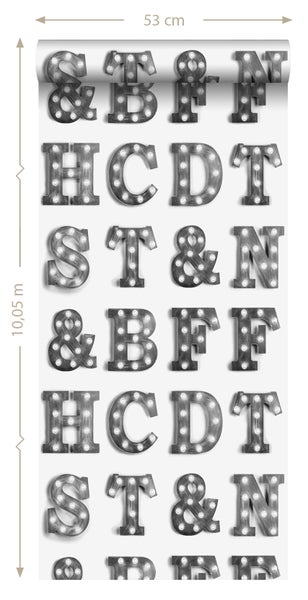 Tapete mit Buchstabenmuster, 53 cm breit und 10,05 m lang