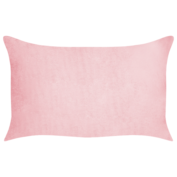 Rechteckiges Dekokissen in Rosa mit weicher Struktur.