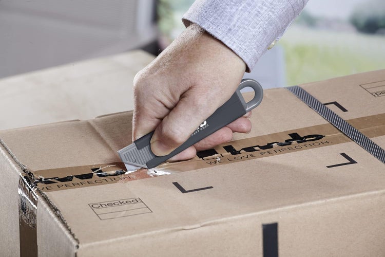 kwb 13000 Mini Sicherheits-Messer imTaschenformat, extra scharf,Cutter mit automatischem Klingen-Rückzug, 4-seitignutzbare Klinge, schwarz, 39 x 29