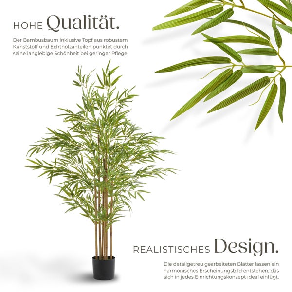 Künstlicher Bambusbaum tectake Bambosa stabiler Kunststoff-Blumentopf verschiedene Größen grün