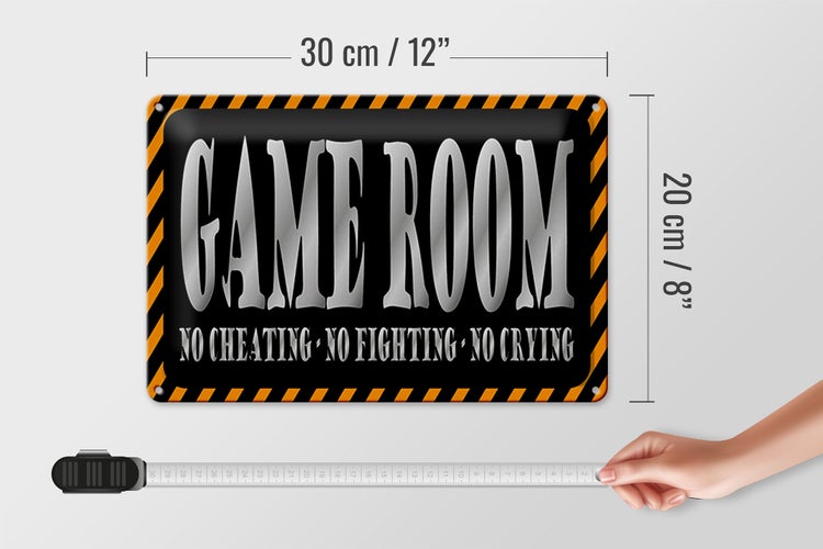 Blechschild Spruch 30x20cm Game Room no cheating no crying