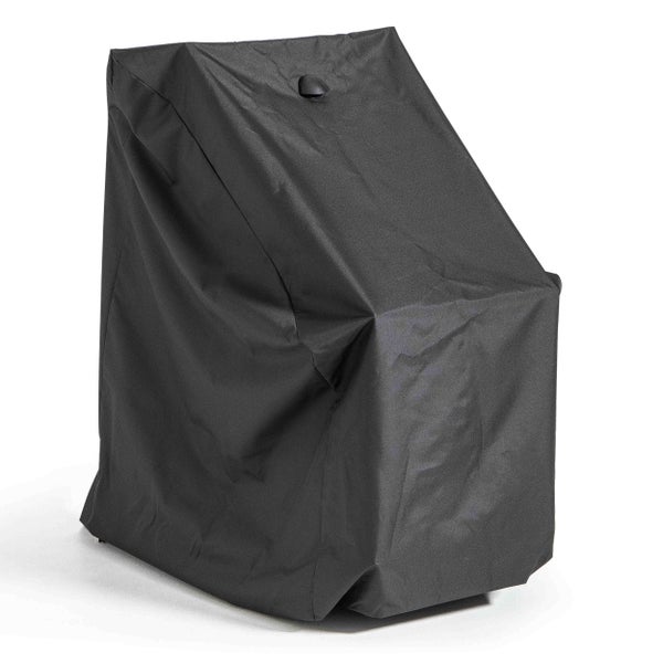 Dunkle wetterfeste Abdeckhaube aus Kunststoff für Grills oder Gartengeräte.