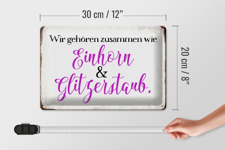 Blechschild Spruch 30x20cm Einhorn und Glitzerstaub