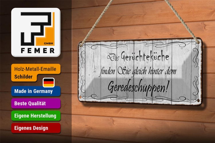 Blechschild Spruch 27x10cm Gerüchteküche Geredeschuppen Dekoration