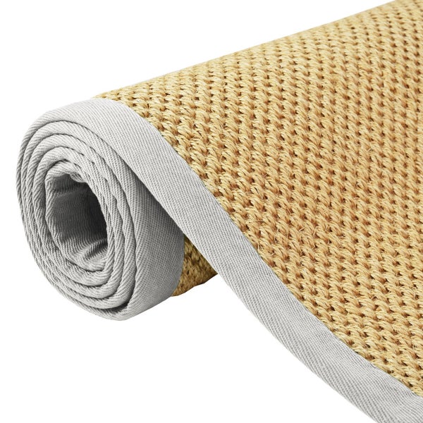 FLOORDIREKT Sisal-Teppich Tiger-Eye - aus 100% Sisal - mit Brodüre - Natur - Rand: Hellgrau - 160 x 230 cm