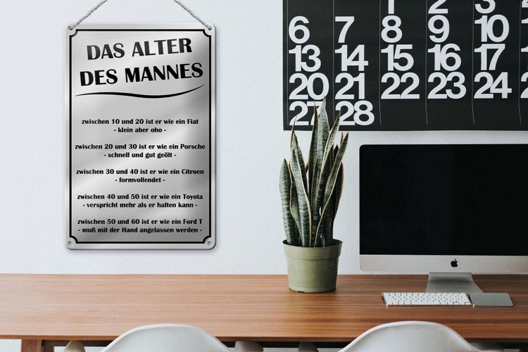 Blechschild Spruch 20x30cm das Alter des Mannes
