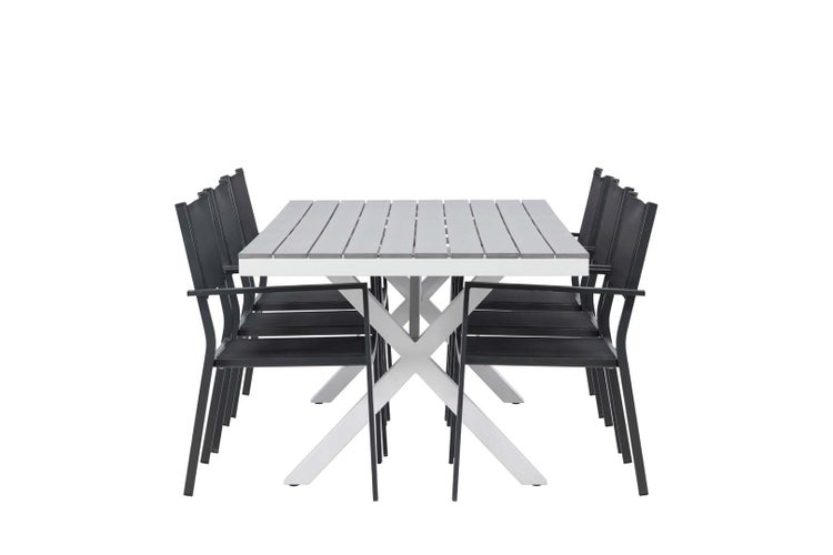 Garcia Gartenset Tisch 100x200cm grau, 6 Stühle Copacabana schwarz. 100 X 200 X 74 cm