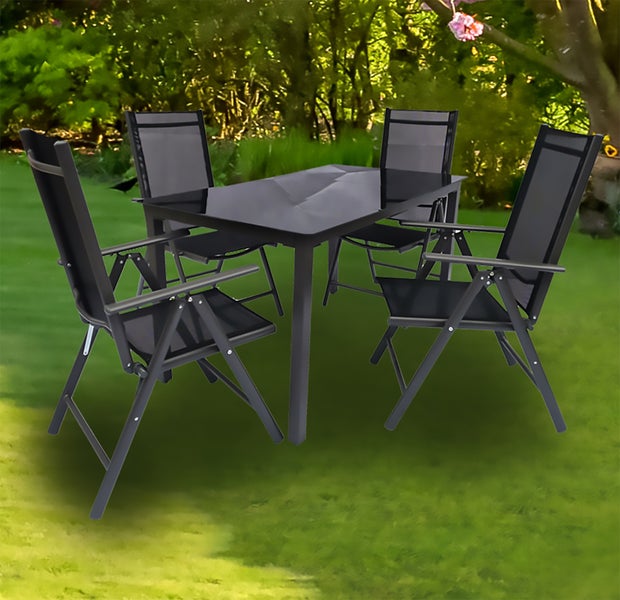 5 tlg. Alu Gartenset Sitzgruppe Tisch Stühle 140SW