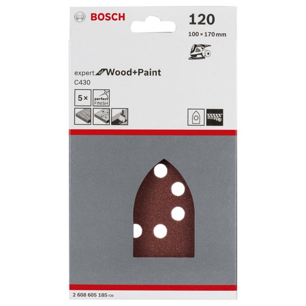 Bosch 5x Schleifblatt C430 Expert for Wood 8 Löcher Klett 100 x 170 mm K120 - 2608605185